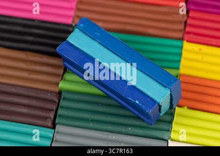 soft colored plasticine for modeling and children's creativity, soft close-up plasticine, the material is used for various purposes and teaching child Stock Photo