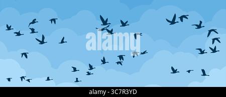 A background with flight of birds in clouds. Stock Vector