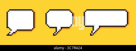 Pixel speech bubbles. Set of empty pixel speech bubbles. Vector illustration on yellow background Stock Vector