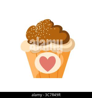 Illustration of cute cupcake with chocolate. Flat design, for menu, cafe, invitations Stock Vector