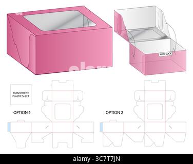 Pink Foldable Box with Transparent Window and DieCut Packaging Templates Stock Vector