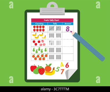 Fruits Tally Activity Chart Stock Vector