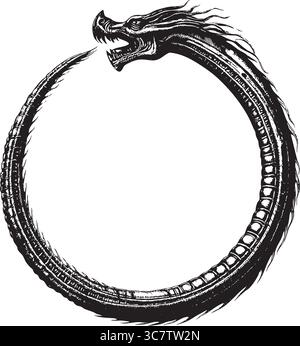 Symbolic dragon representing eternity, rebirth, and cosmic balance in a sci-fi fantasy style Stock Vector