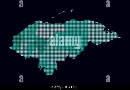 Honduras dotted map. Digital style map of the country on a dark background. Honduras shape with circle dots. Colored dots style. Small-sized circles. Stock Vector