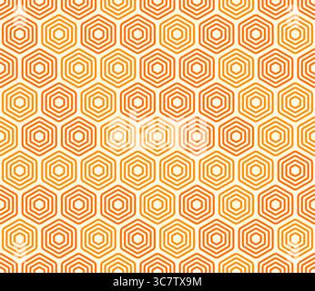 Abstract pattern of geometric shapes. Bold stacked rounded hexagons mosaic cells. Orange color tones. Hexagonal cells. Seamless pattern. Stock Vector
