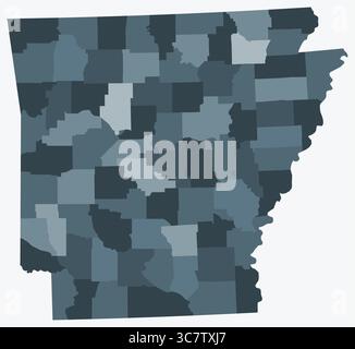 Map of Arkansas with counties. Just a simple state border map with county division. Blue grey color palette. Stock Vector