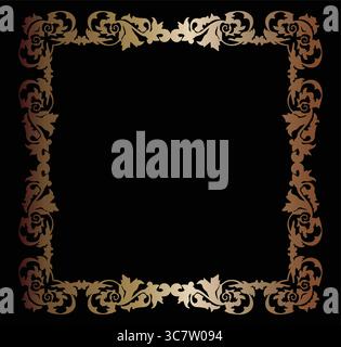 Golden floral frame on black background creating elegant border Stock Vector