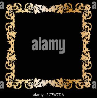 Golden floral frame on black background creating elegant border Stock Vector