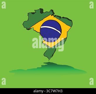 Map of brazil showing brazilian flag on yellow background Stock Vector