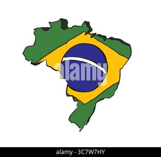 Map of brazil showing brazilian flag on yellow background Stock Vector