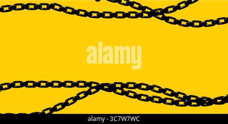 black chains hanging on yellow background creating a frame Stock Vector