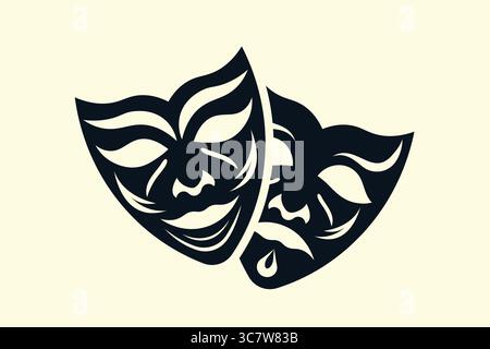 Sad and Happy Face Mask vector Illustration. Stock Vector