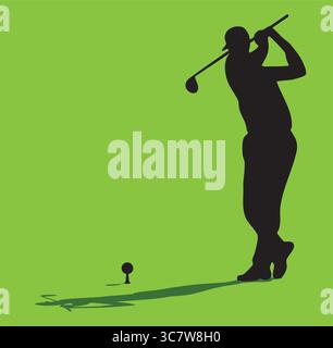 Golfer silhouette teeing off on red background Stock Vector