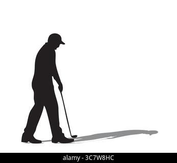 Golfer silhouette teeing off on red background Stock Vector