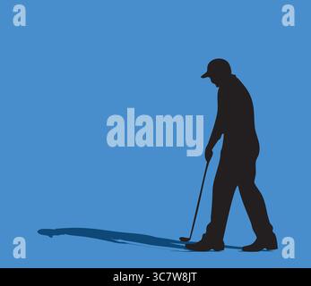 Golfer silhouette teeing off on red background Stock Vector