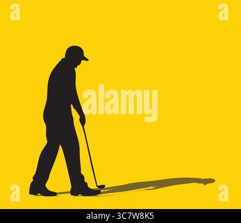 Golfer silhouette teeing off on red background Stock Vector