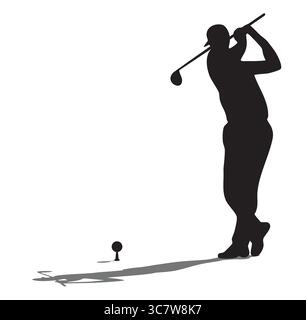 Golfer silhouette teeing off on red background Stock Vector