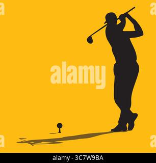 Golfer silhouette teeing off on red background Stock Vector