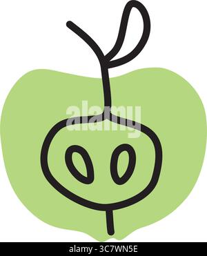 Apple half doodle icon hand drawn in a modern minimalistic style Stock Vector