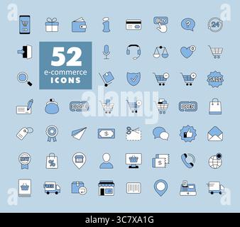 E-commerce set vector icons shopping and online. Graph symbol for your web site design, logo, app, UI Stock Vector