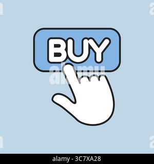 Finger pointing to buy sign flat icon. E-commerce sign. Graph symbol for your web site design, logo, app, UI. Vector illustration, EPS10. Stock Vector