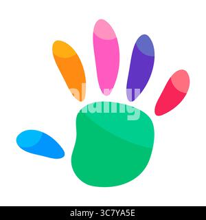 Colorful Handprint Vector Illustration. Vibrant and playful vector illustration of a stylized handprint composed of colorful, abstract shapes. Stock Vector