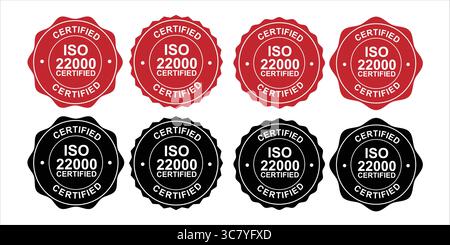ISO 22000 Compliance Badges for Food Safety and Quality Labels Stock Vector