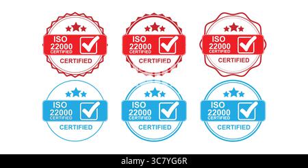 ISO 22000 Certification Symbols for Verified Food Safety Standards Stock Vector