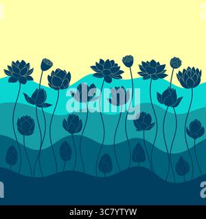 Background with water lily, lotus. Colored vector illustration with silhouettes of flowers. Stock Vector