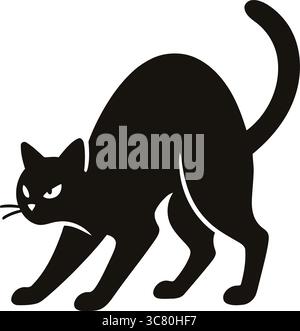 Scared Cat Silhouette Vector, Black Halloween Clipart, Isolated Animal Art, Arched Back, Angry Feline, Simple Outline, Spooky, Pet, Minimal Design Stock Vector