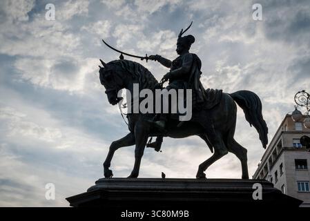 Equestrian statue of Ban Jelacic, at the main square of Ban Josip Jelacic, Zagreb, Croatia Stock Photo