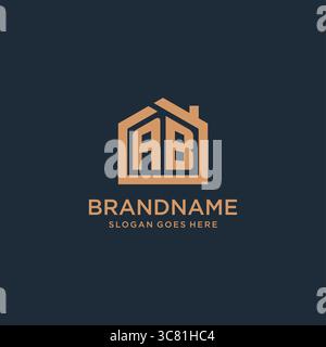 Initial letter AB logo with simple minimalist home shape icon design vector graphic Stock Vector