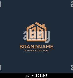Initial letter BB logo with simple minimalist home shape icon design vector graphic Stock Vector