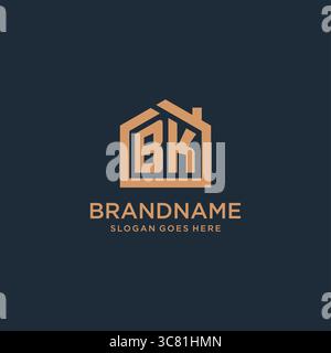 Initial letter BK logo with simple minimalist home shape icon design vector graphic Stock Vector