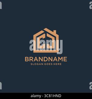 Initial letter CJ logo with simple minimalist home shape icon design vector graphic Stock Vector