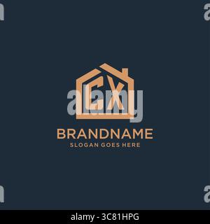 Initial letter CX logo with simple minimalist home shape icon design vector graphic Stock Vector