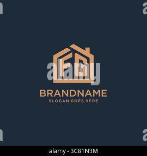 Initial letter FG logo with simple minimalist home shape icon design vector graphic Stock Vector