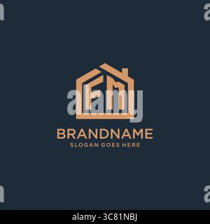 Initial letter FM logo with simple minimalist home shape icon design vector graphic Stock Vector