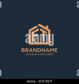Initial letter FT logo with simple minimalist home shape icon design vector graphic Stock Vector