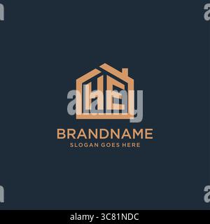Initial letter HE logo with simple minimalist home shape icon design vector graphic Stock Vector