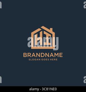 Initial letter HI logo with simple minimalist home shape icon design vector graphic Stock Vector
