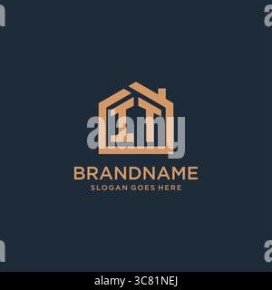 Initial letter IT logo with simple minimalist home shape icon design vector graphic Stock Vector