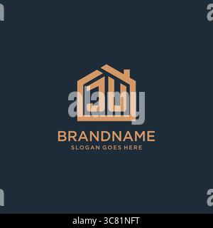 Initial letter JU logo with simple minimalist home shape icon design vector graphic Stock Vector