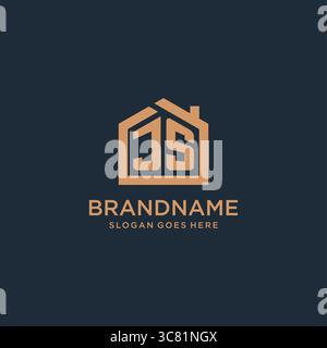 Initial letter JS logo with simple minimalist home shape icon design vector graphic Stock Vector