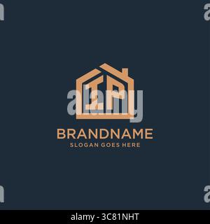 Initial letter IP logo with simple minimalist home shape icon design vector graphic Stock Vector