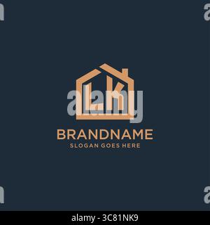 Initial letter LK logo with simple minimalist home shape icon design vector graphic Stock Vector