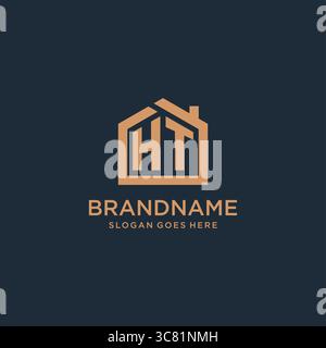 Initial letter HT logo with simple minimalist home shape icon design vector graphic Stock Vector