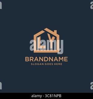 Initial letter LY logo with simple minimalist home shape icon design vector graphic Stock Vector