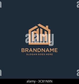 Initial letter NH logo with simple minimalist home shape icon design vector graphic Stock Vector
