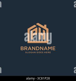Initial letter PH logo with simple minimalist home shape icon design vector graphic Stock Vector